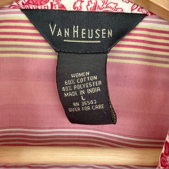 Van Heusen Shirt Womens Large Pink Multicolor Striped Button Up Long Sleeve Top - Picture 2 of 7